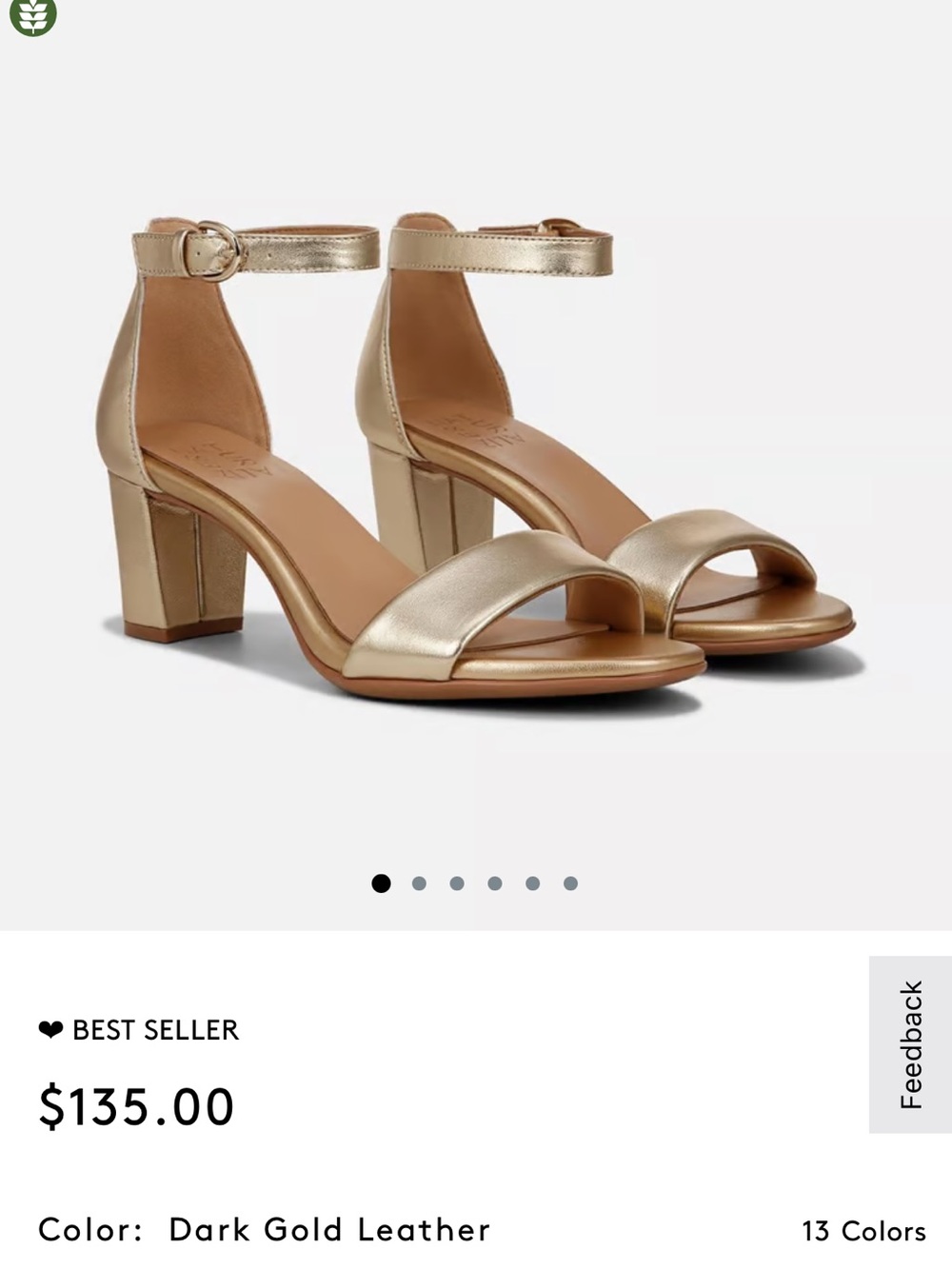 Naturalizer Gold Metallic Block Heel Sandals
